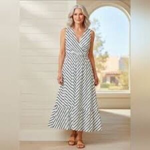 J. Jill Heather V-Neck Striped Tasseled Rope Viscose Dress